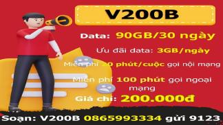 Gói V200B Viettel 200k/tháng - 240Gb Data + Gọi Miễn Phí Dưới 20 Phút