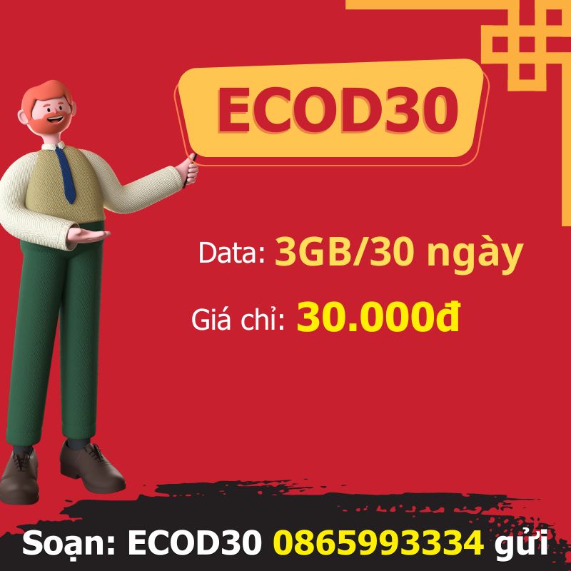 Gói ECOD30 Viettel có 3Gb Data chỉ 30k / tháng