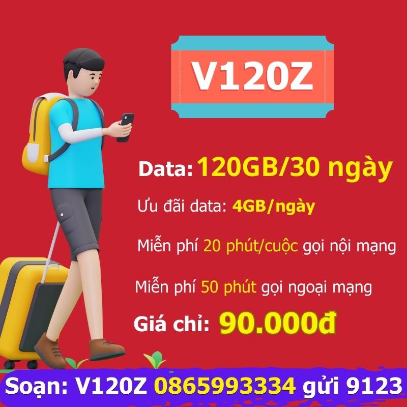 Gói V120Z viettel ưu đãi khủng 4GB/ngày + Free gọi thả ga chỉ 90k/tháng