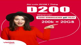 Đăng ký gói D200 Viettel nhận ưu đãi lên tới 20Gb/tháng